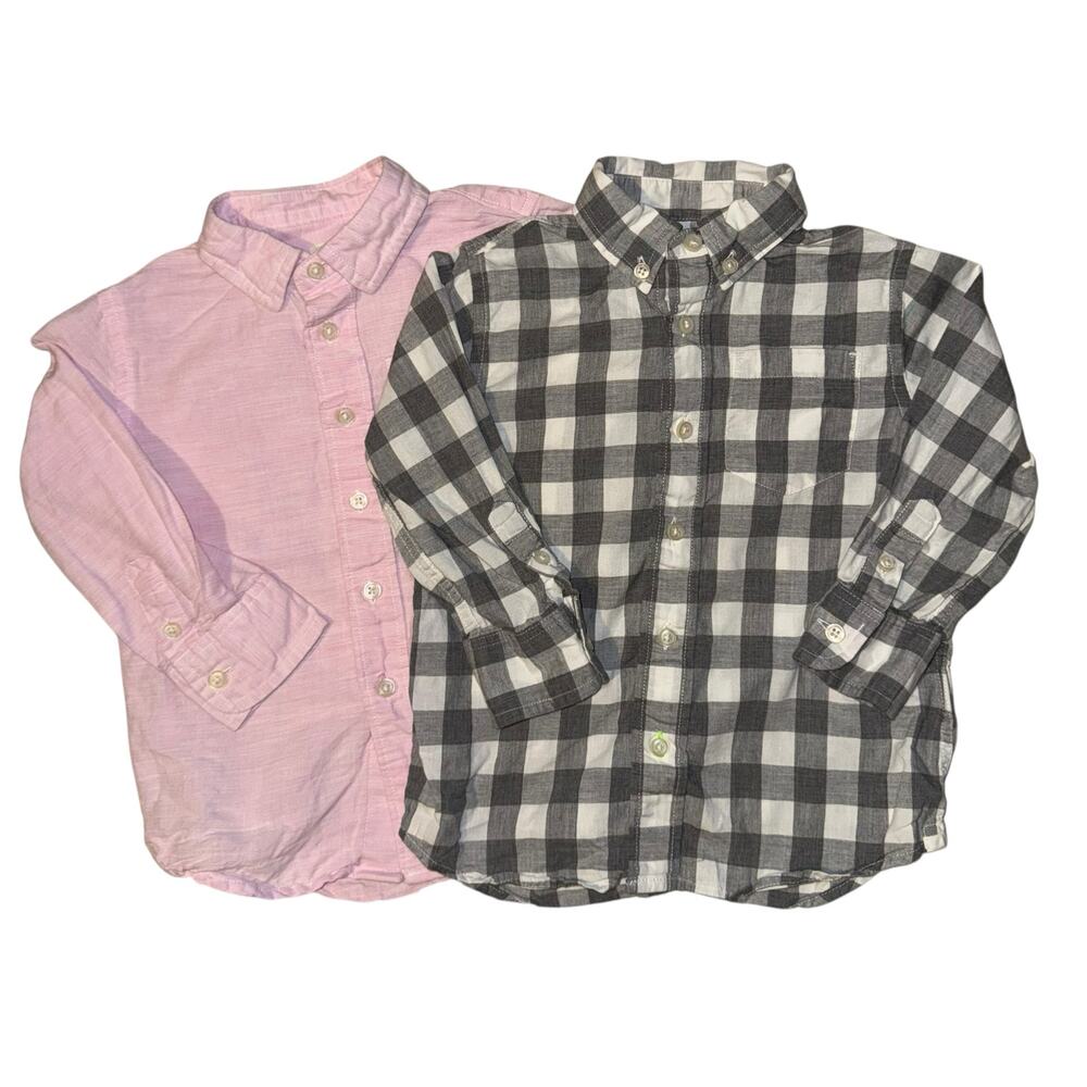 Crewcuts J Crew Button Down Long Sleeve Shirt Bundle Size 2T Plaid Linen Blend
